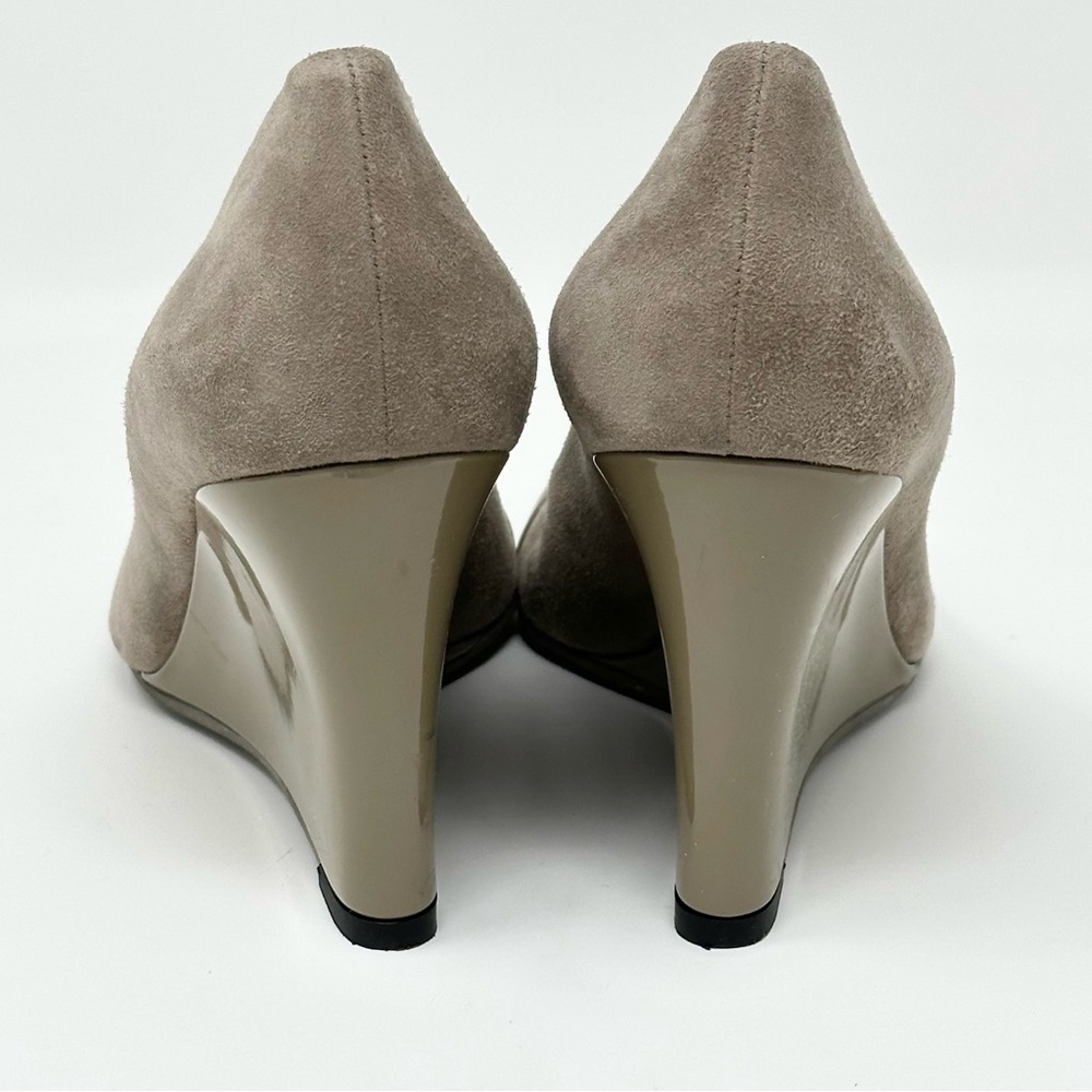 GUCCI Horsebit Accent Suede Wedge Pumps Heels Taupe Womens 35 5 - Picture 10 of 14